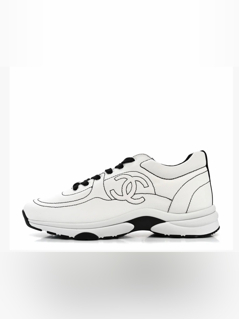 CHANEL White fabric Sneakers with Black Trim